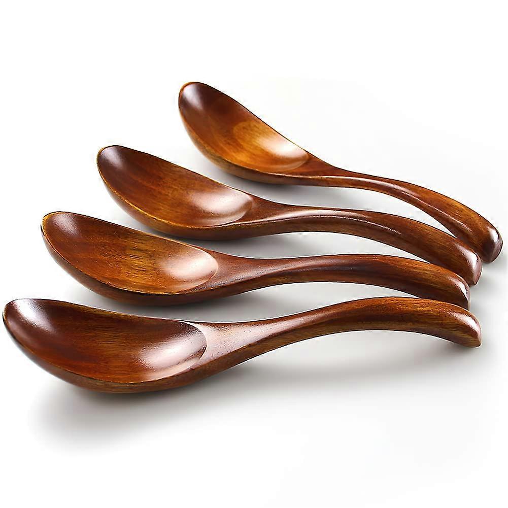 Set of 4 Japanese Wooden Soup Spoons with Elegant Curved Design, Ergonomic Grip, Dishwasher Safe
