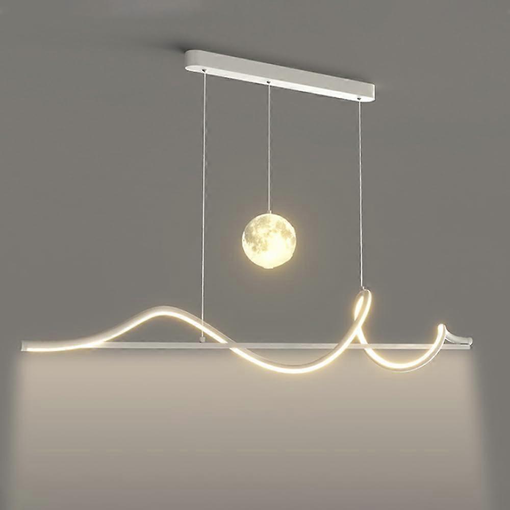 LED Pendant Light for Kitchen Island, Dimmable Linear Wave Design with Remote, Adjustable Height, 100cm White