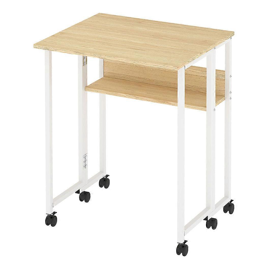 Levede Foldable Computer Desk Folding Table With Shelf Wheels For Small Space
