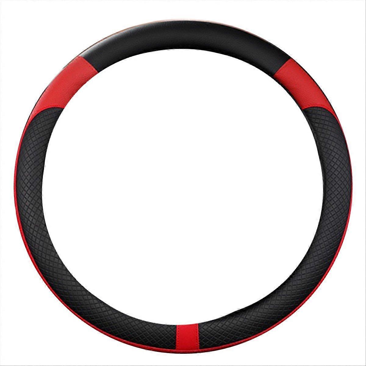 Car PU Leather Universal Steering Wheels Cover 38cm black+red