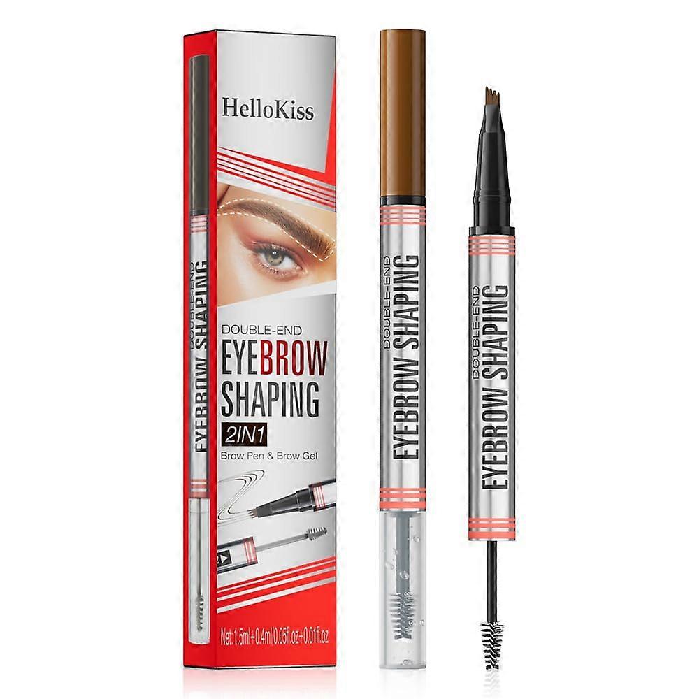 Eyebrow Pen Black DualEnded with Brush and 4Fork Tip, Waterproof LongLasting Brow Pencil