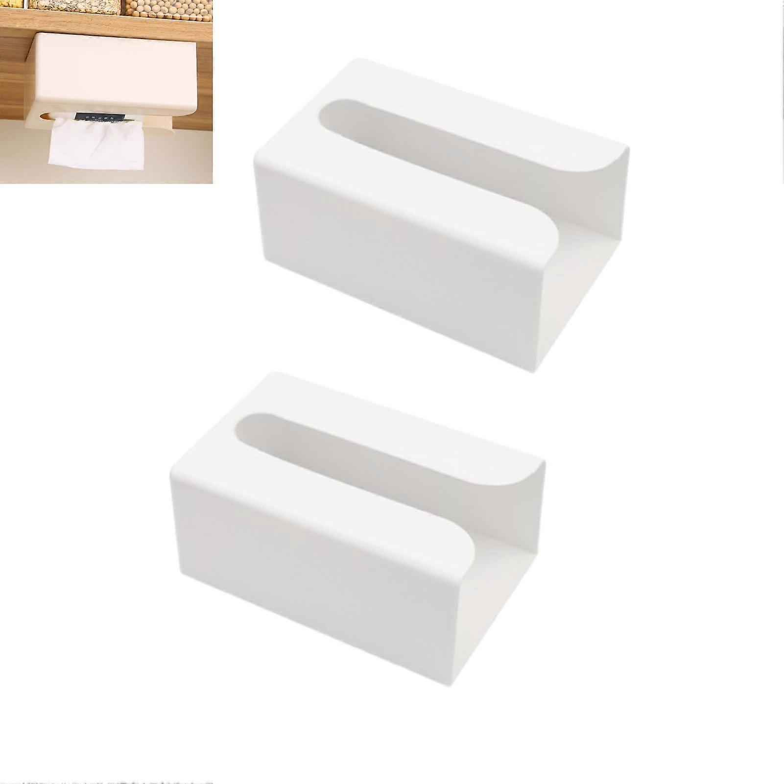 2PCS Wall Mounted Tissue Box Dispenser, Self Adhesive SpaceSaving Holder for Bathroom Kitchen White