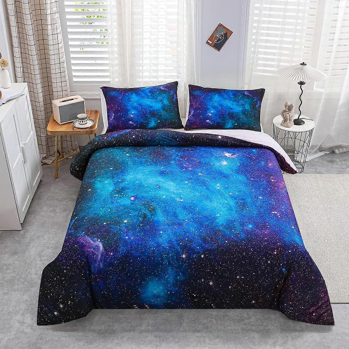 Galaxy Duvet Cover Twin Size for Kids, Space Bedding Set with Vivid 3D Galaxy Print Pillowcase