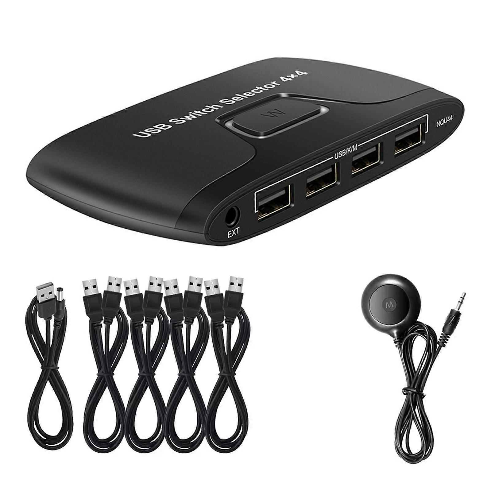 4 Port USB KVM Switcher for Sharing Keyboard Mouse and Peripherals Among 4 Computers Featuring Button Controller Switching and LED Indicators