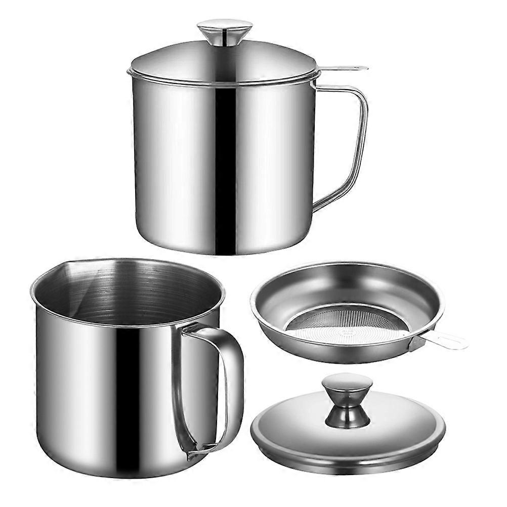 Silver Stainless Steel Grease Strainer for Kitchen Use 2Pcs Oil Container