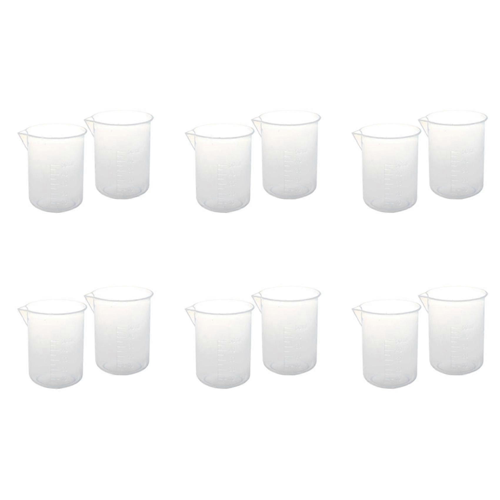 12 Pcs 50 Ml Laboratory Plastic Water Liquid Measuring Cup Transparent
