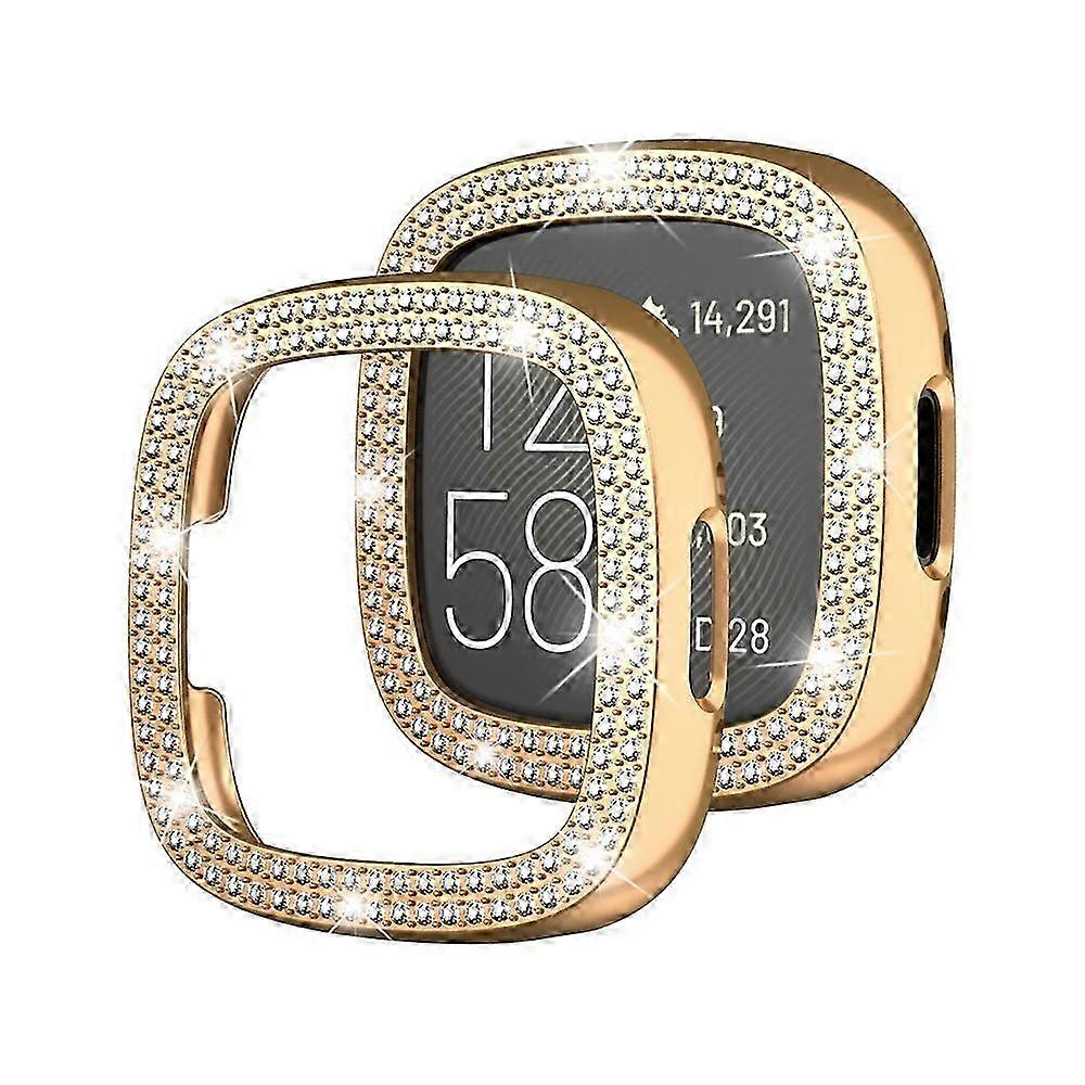 For Fitbit Versa 4 Double-Row Diamond Solid Color Electroplating Hollowed Watch Case 2025