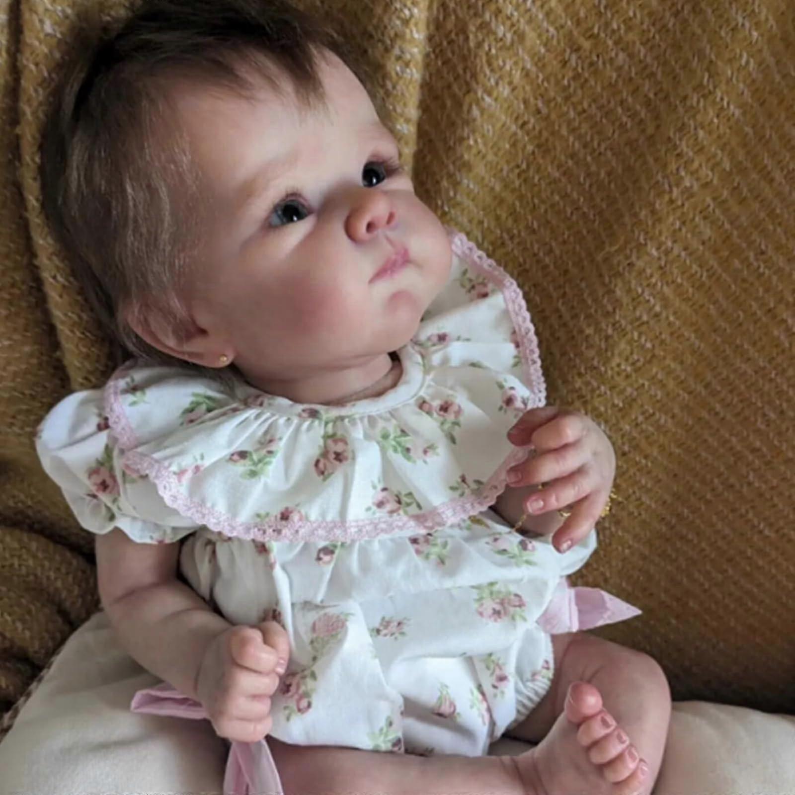 Bebê Reborn realista de silicone, 26-27 polegadas (50,8 cm), com pintura à mão.