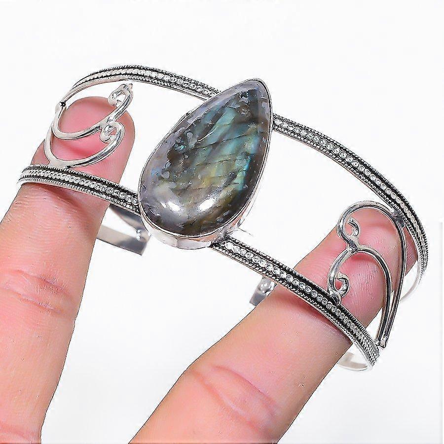 Natural Labradorite Gemstone 925 Sterling Silver Cuff Bangle Adjustable P6c98