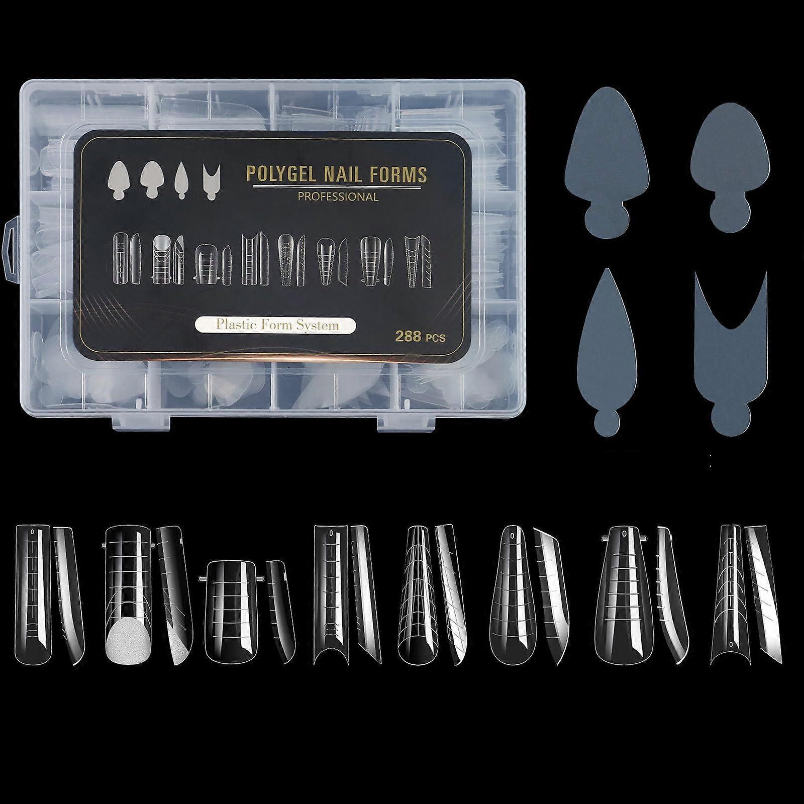 Acrylic Nail Forms with Engraved Size Guide, Clear Dual Forms for UV Gel Extensions, Reusable Set