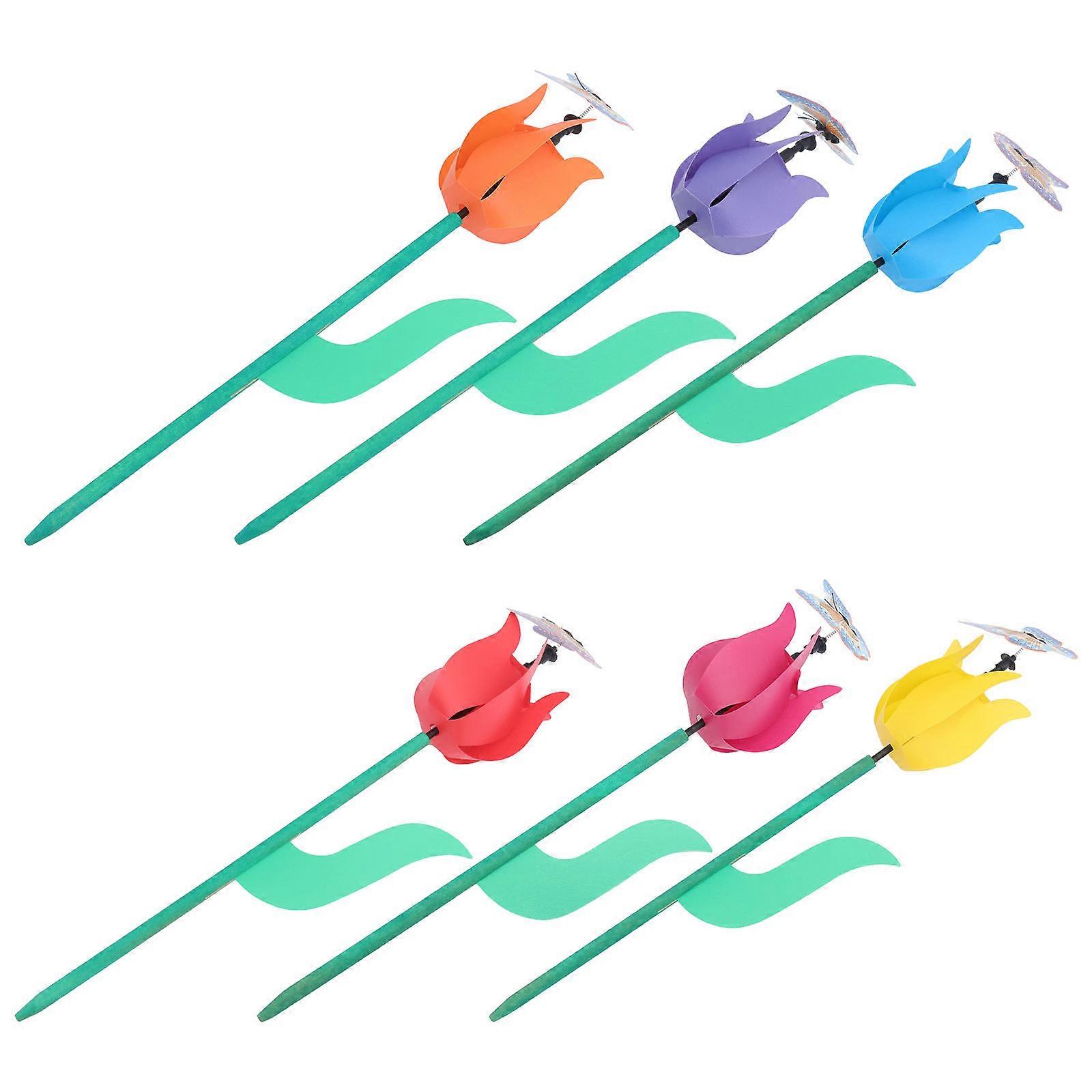 Decorative Pinwheels Plastic Tulip Windmills for Decoration 6Pcs