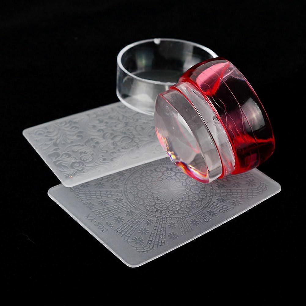 Red Silicone Nail Stamper Set with 2 Scrapers, Smooth Pattern Transfer Nail Stamping Kit