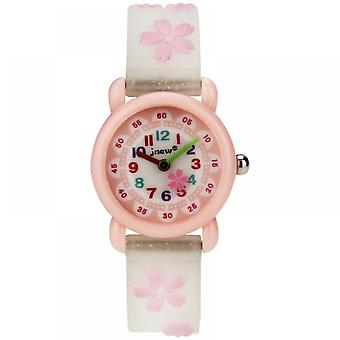 Veeki Children's cartoon watch waterproof cute cherry blossom watch suitable for girls 2-12 years old, the best gift for childrenWhite