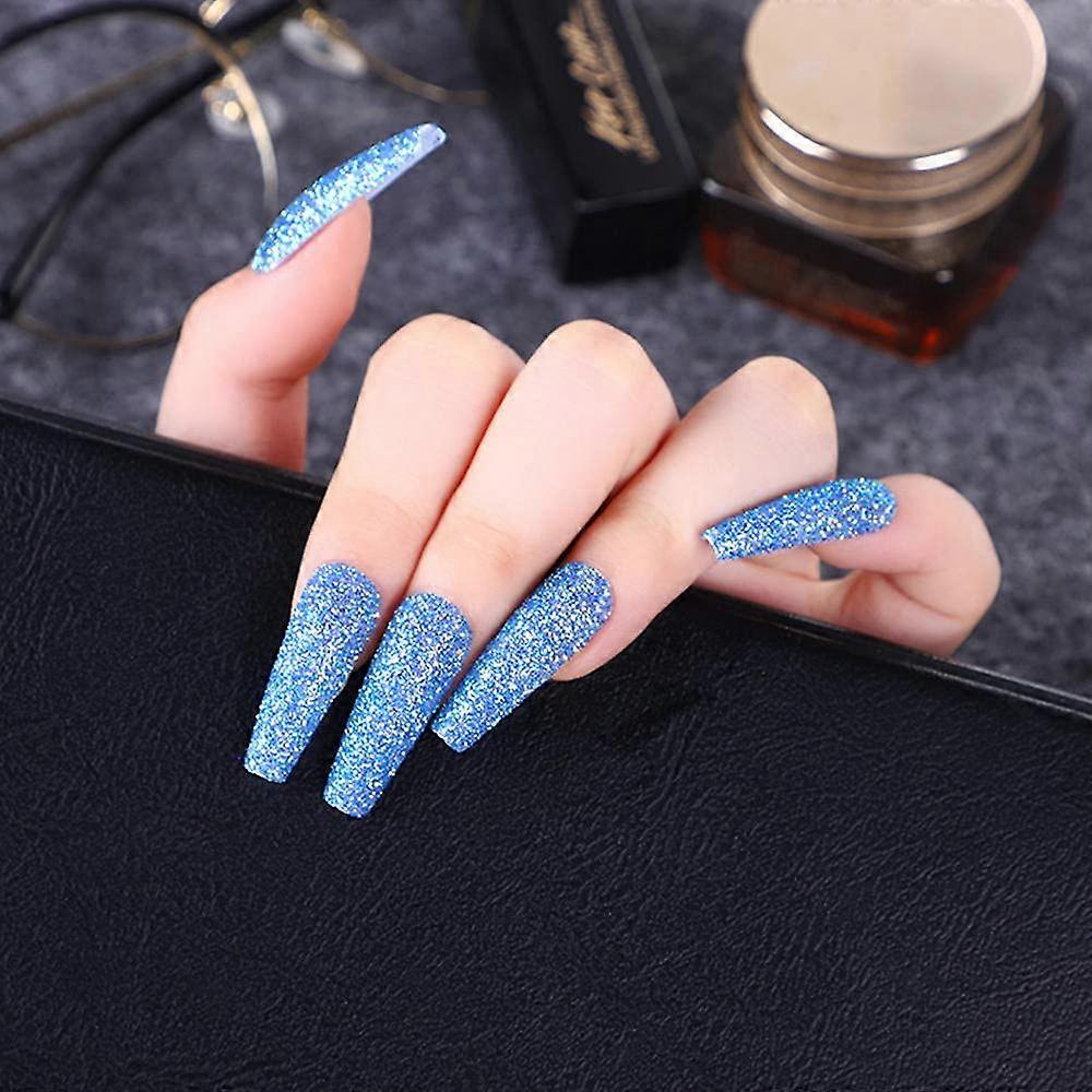 Extra Long Glitter Coffin False Nails Glossy Full Cover Reusable Press On Nail Tips 24pcs
