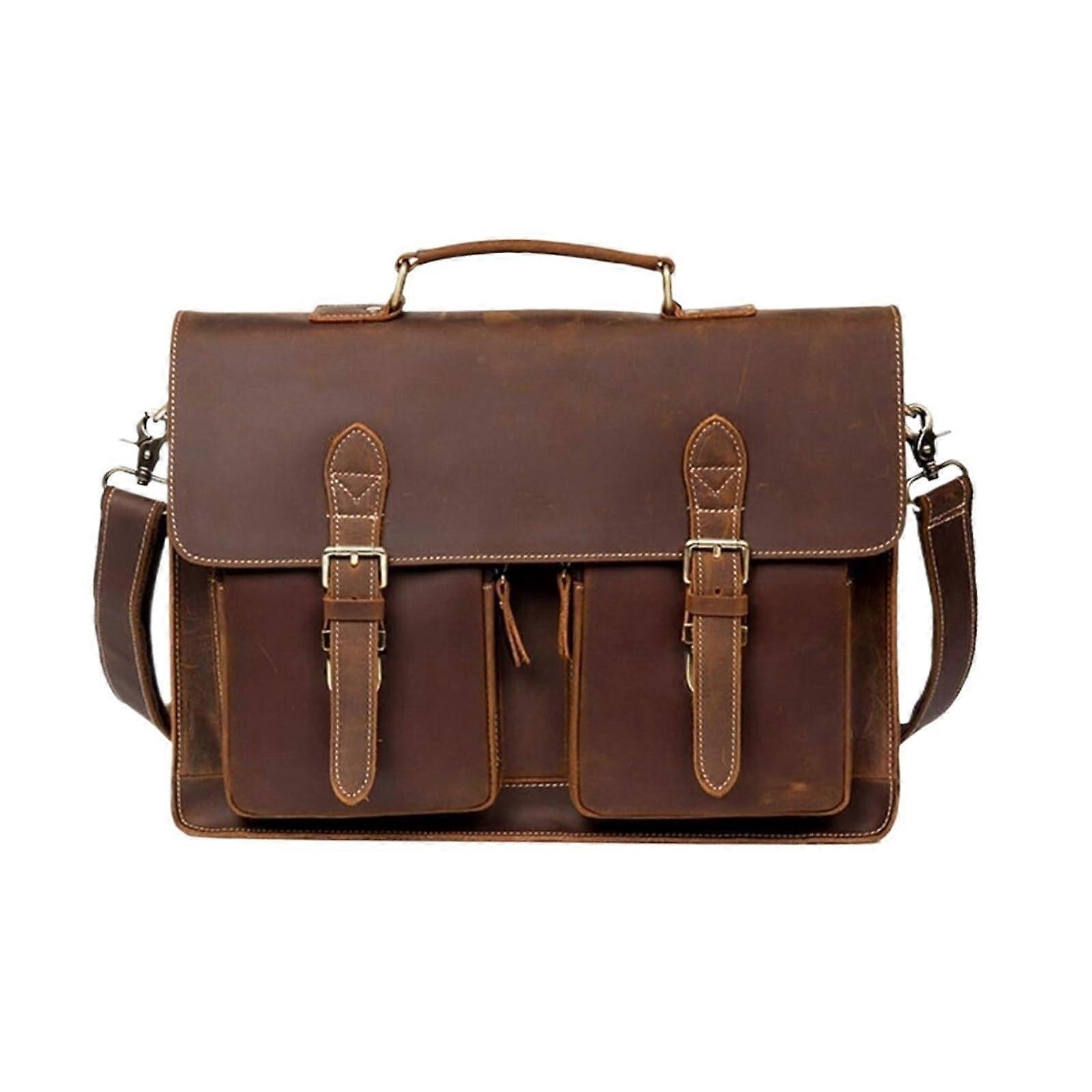 Leather Messenger Bag for Men, Brown Laptop Shoulder Briefcase with Adjustable Strap