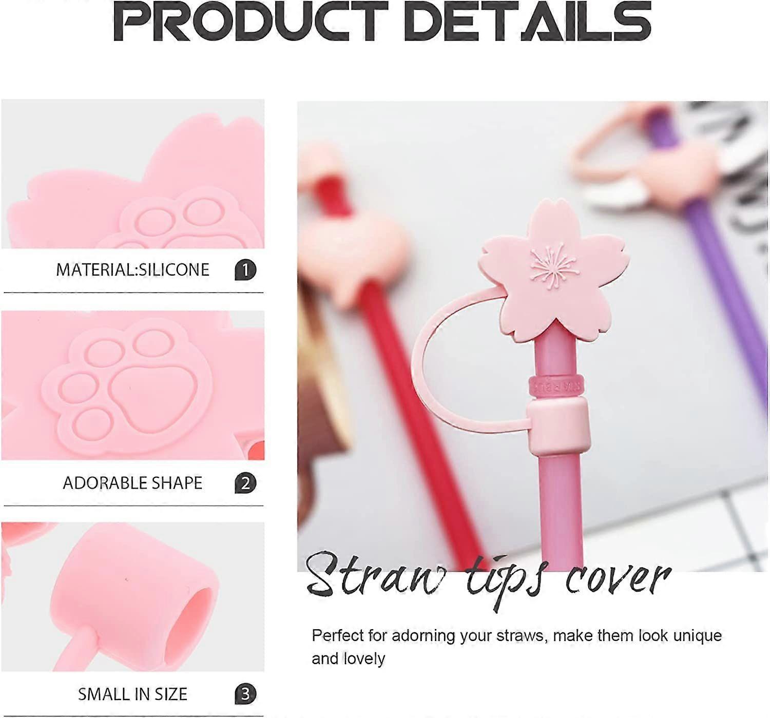 8pcs Silicone Straw Tips Covers Flower Reusable Drinking Straw Tips Lids Plugs