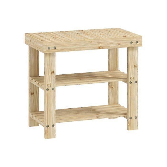 Two Shelf Bamboo Shoe Storage Bench - Natural Finish