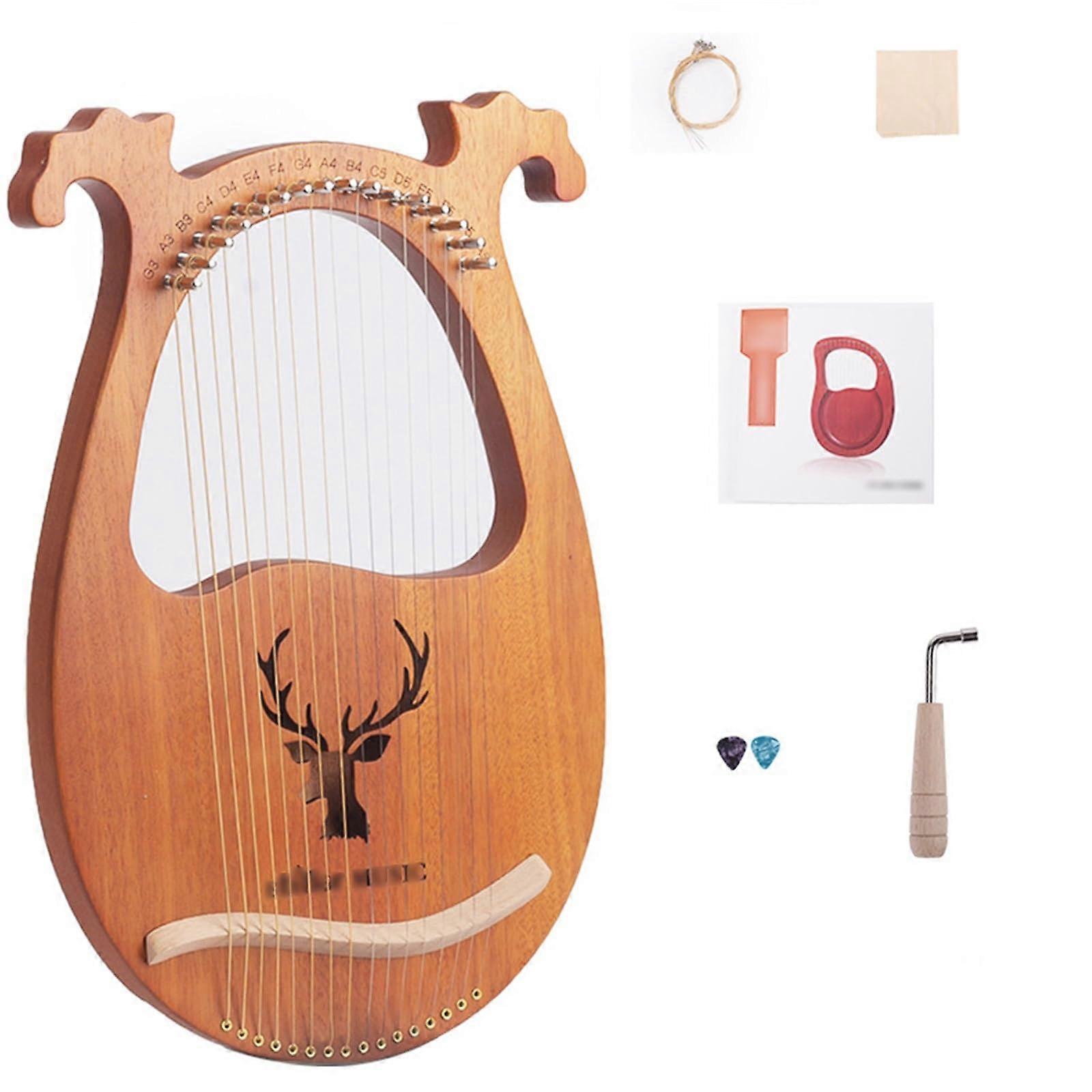 Lyre Harp 16 String Mahogany Box Type with Antler Design for Practice and Performance