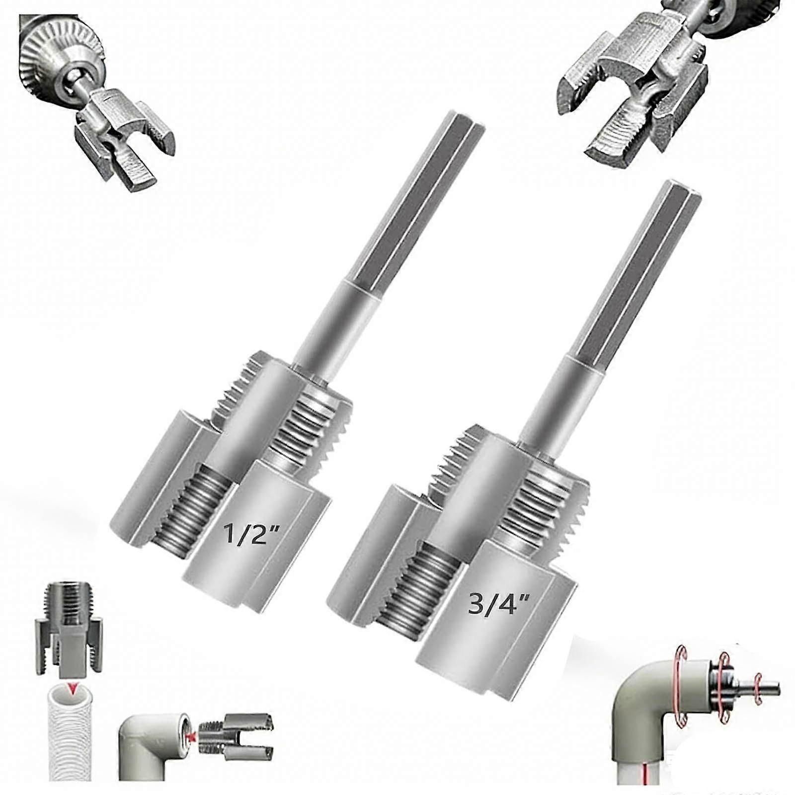 Integrated Internal & External Pipe Threading Tool, Electric Drill Compatible with 1/2'' & 3/4'' Dies for Pipe Thread Cutting and Rethreading