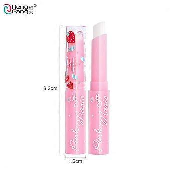 O bálsamo labial com sabor de morango que muda de cor reduz as linhas dos lábios, hidrata e é menos propenso a borrar.