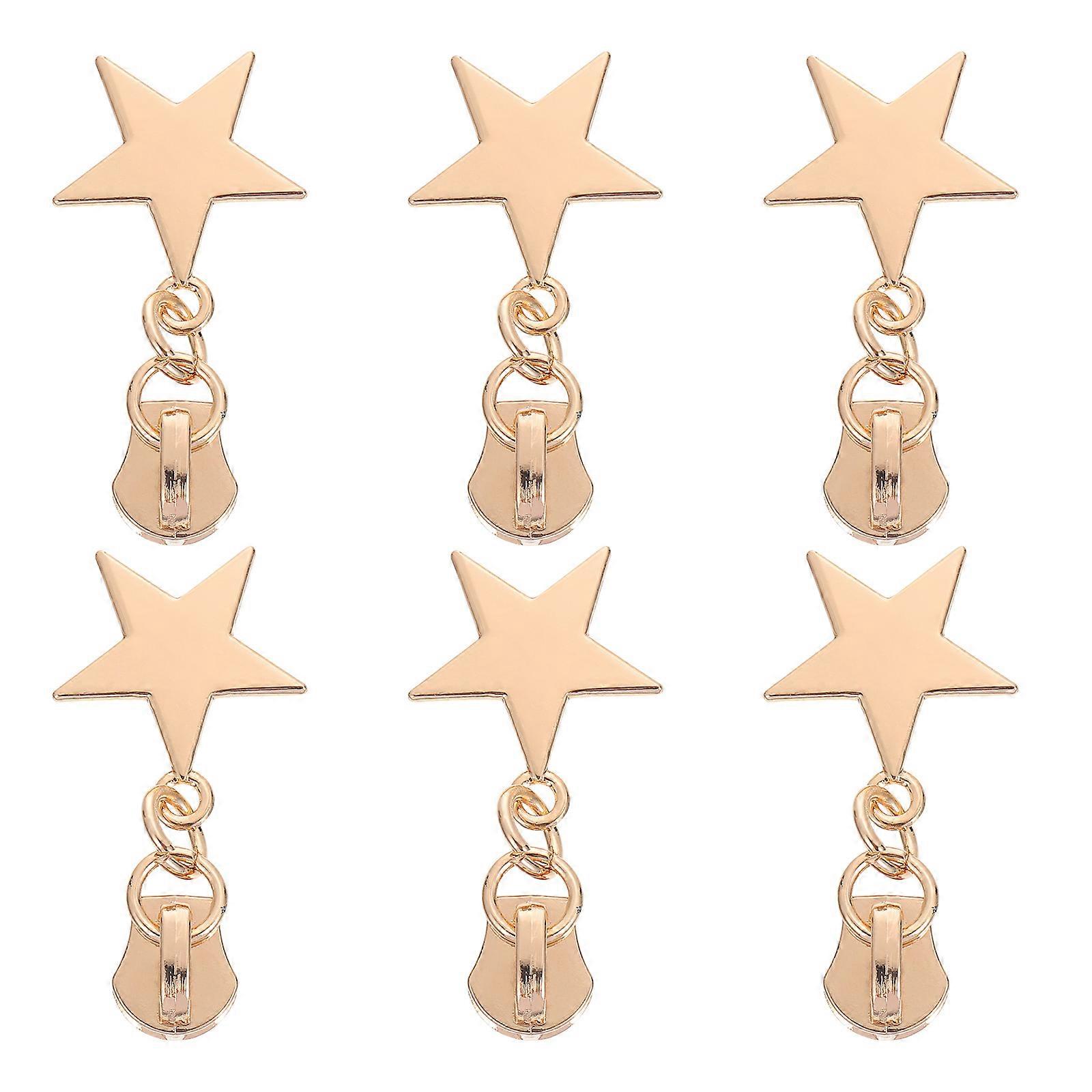 Five-Pointed Star Zipper Pullers Metal Replacement for DIY 6Pcs Set