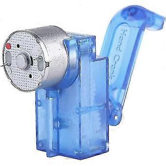 Mini gerador elétrico manual com manivela SZW-Mini, fonte de alimentação de emergência CC, dínamo manual com caixa de acrílico transparente azul.
