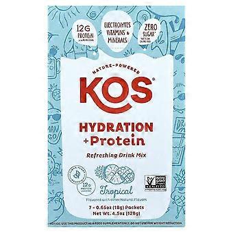 KOS, Hydratatie + Eiwit, Verfrissende Drankmix, Tropisch, 7 Zakjes, 0,65 oz (18 g) per stuk