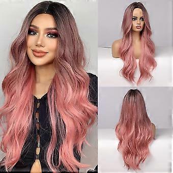 Ombre Pink Wigs for Women Long Wavy Wig Synthetic Wigs Heat Resistant Fiber Dark