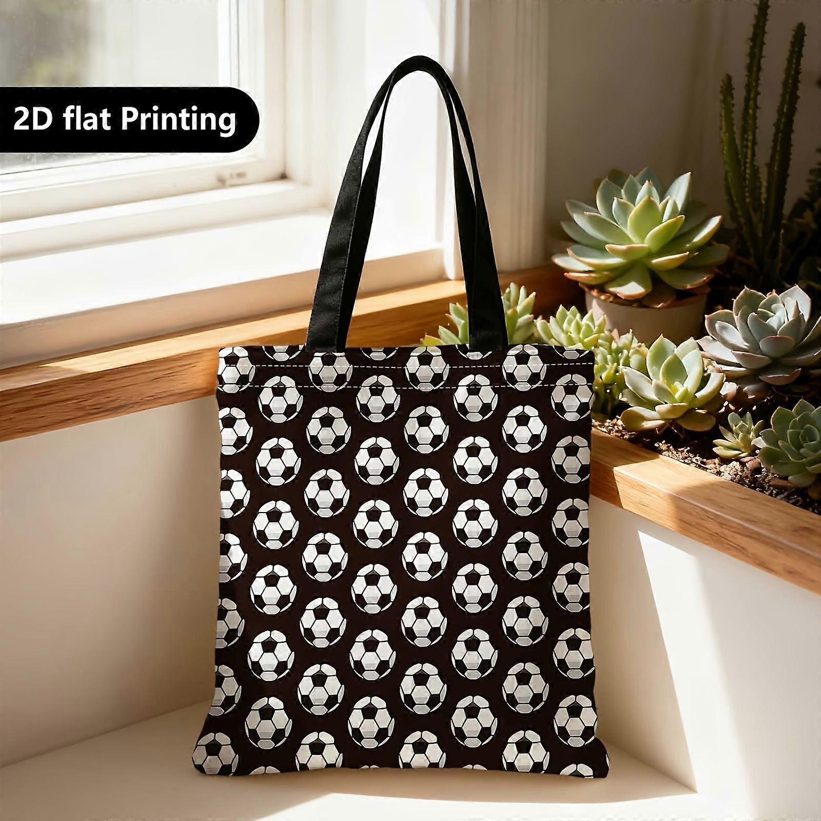 Sac cabas, sac bandoulière/sac à main portable, impression recto-verso 2D, motif ballons de football, fond noir, P-Rpolk
