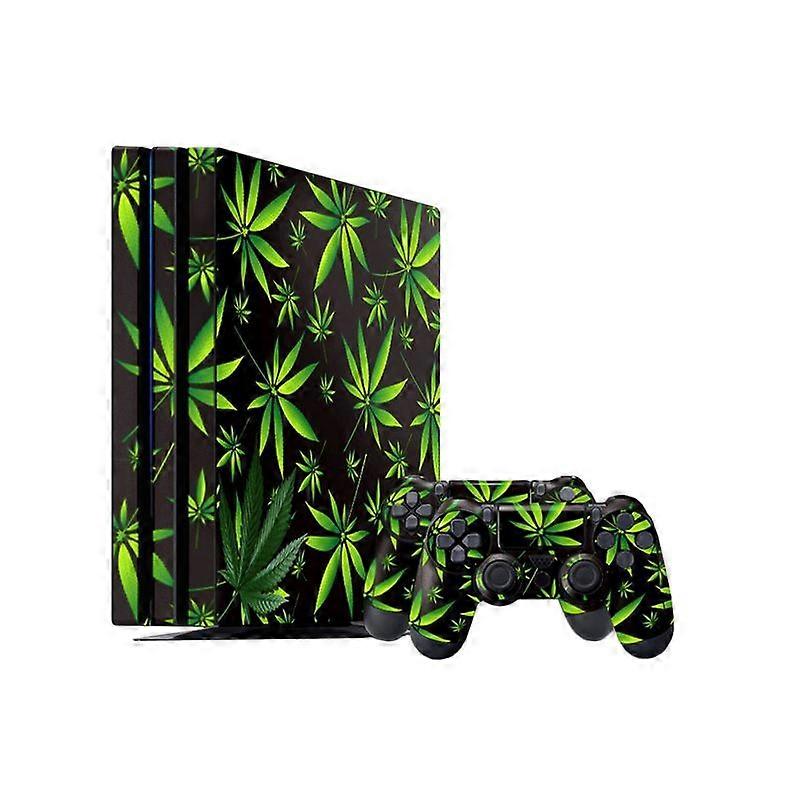 Green Leaf Console+Controller Stickers Set Decal Cover Skin Compatible Sony PS4 Pro