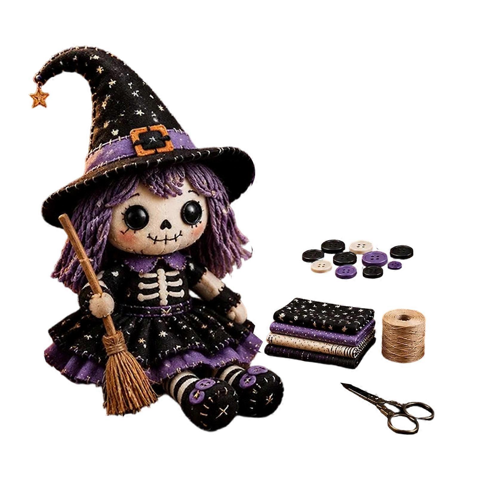 Halloween Patchwork Kit - Skeleton Witch Doll - Beginner Friendly Sewing Project