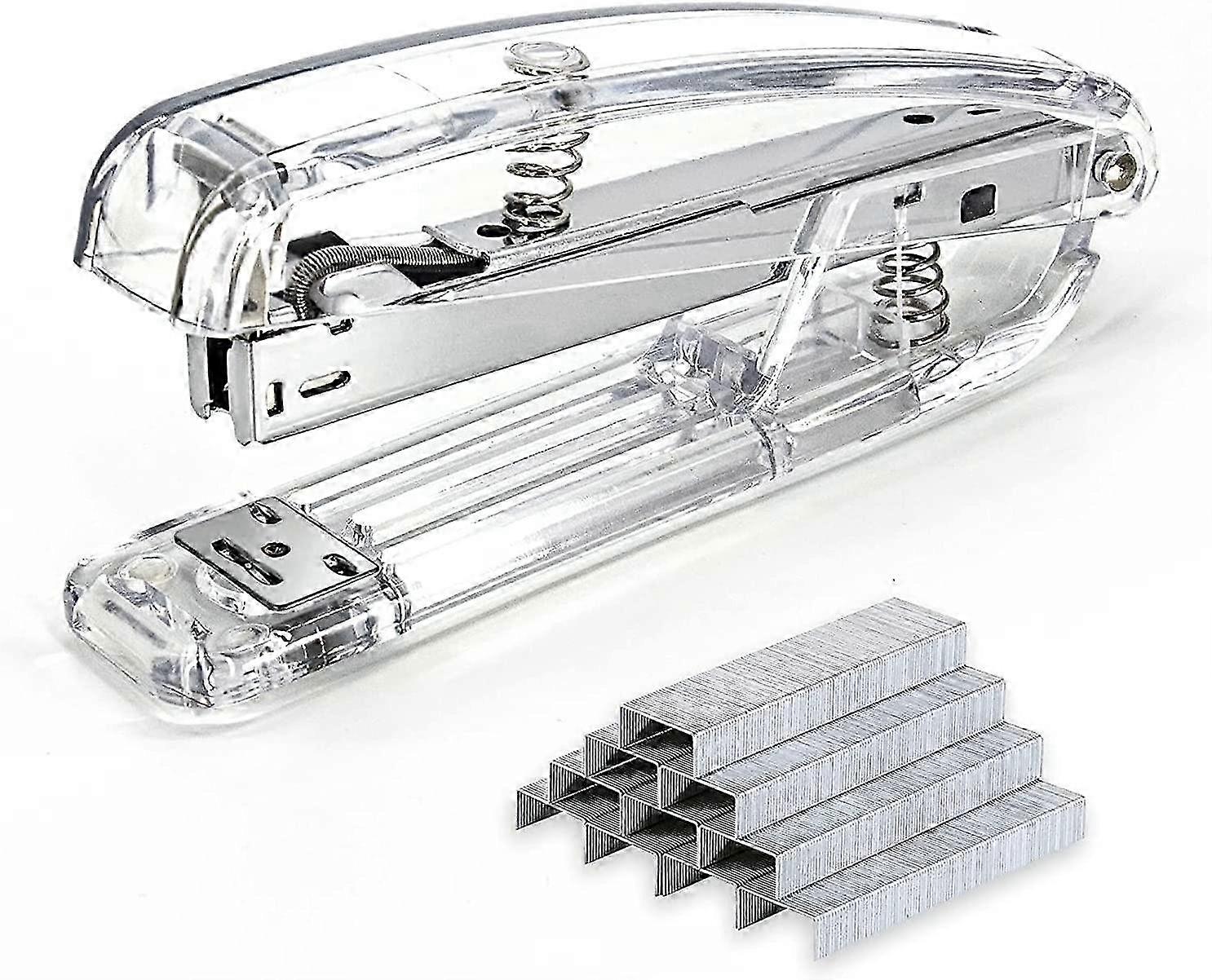 Office Stapler,Transparent Spring Powered Desktop Stapler - Silver