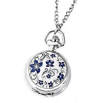 Couple models classic quartz silver lotus blue flower pocket watch