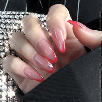 Red Coffin Long Press on Nails Set Nude Medium Fake Nails French Glossy Full Cover for Women 24pcs