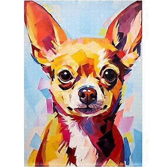 Rompecabezas con la cara de un chihuahua, estilo pintura modernista, rompecabezas con la foto policial de un chihuahua AZQ961