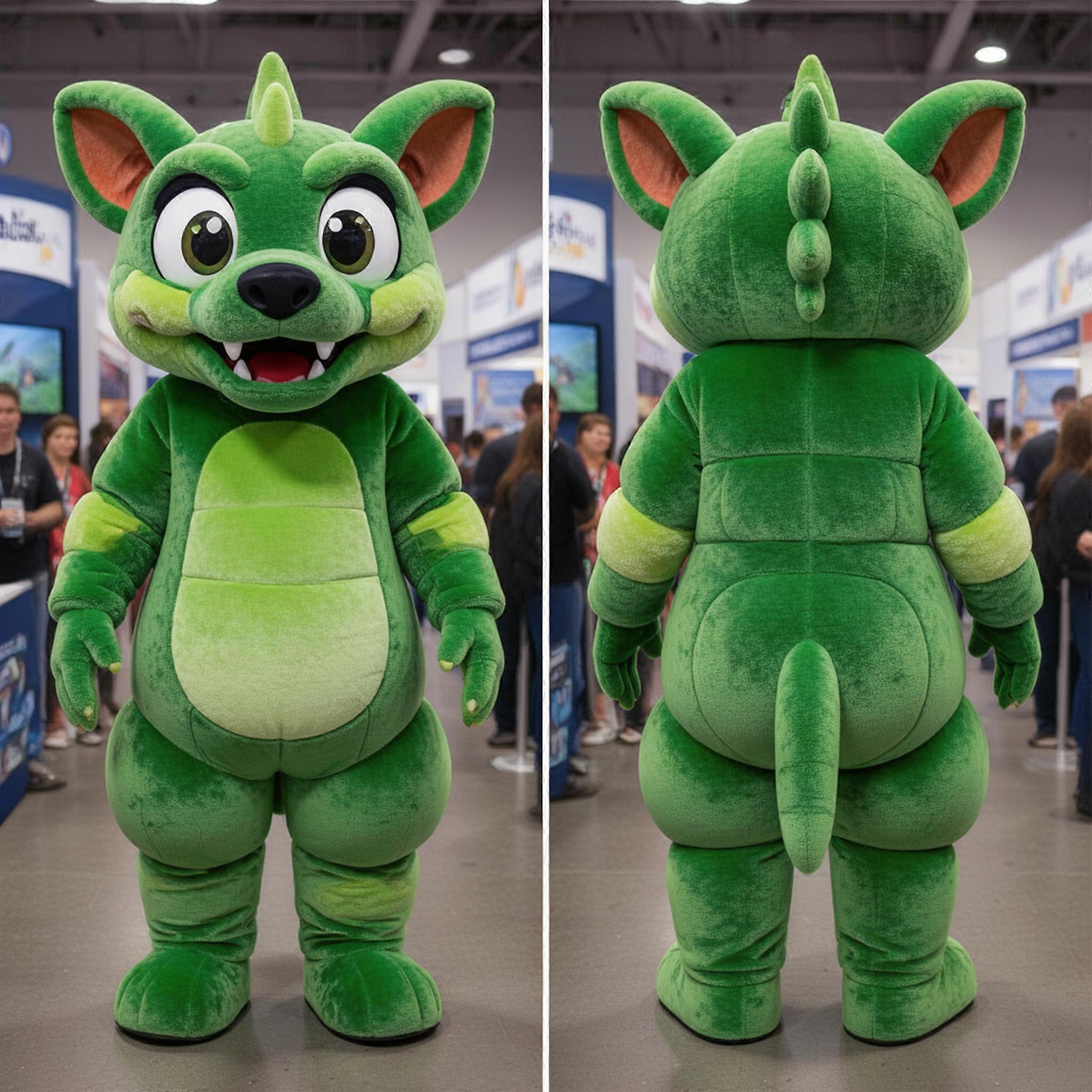 MASTICOT Emerald Green Horned Chupacabra Mascot