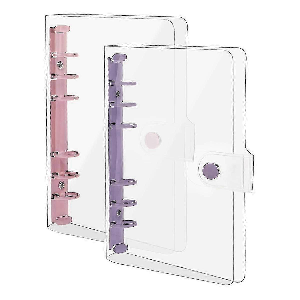 Refillable A6 Soft PVC 6 Rings Binder with Snap Button, 2 Pack Clear Budget Binder