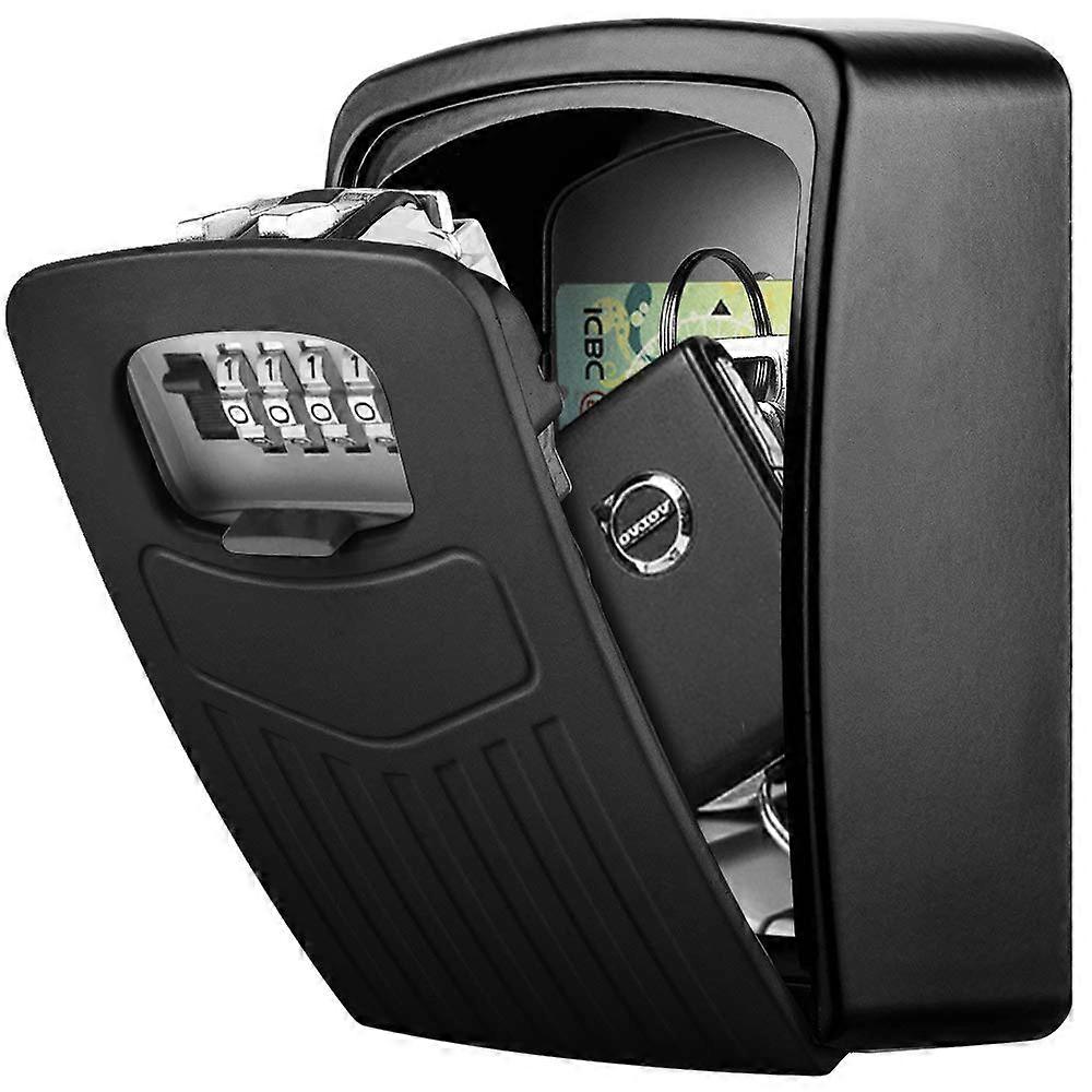 Secure key box, key box with 4-digit digital code, secure wall-mounted key box (black)