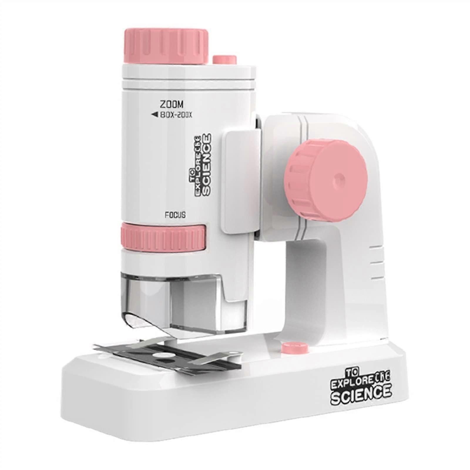 200X Kids Microscope with LED Light, Mini Educational Science Microscope for Students, Pink