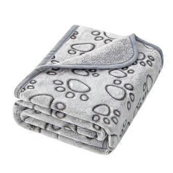 Soft Fleece Pet Blanket with Cute Paw Print, Washable Warm Dog and Cat Throw for Sofa Travel Gray