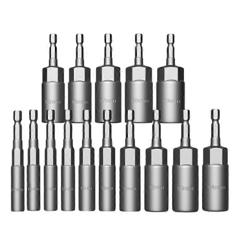 1/4inch Nut Driver Set Extension Socket Drill Bit Holder Quick Changing Power Nut Driver Bit Set Hexagonal Shank Drill Bit
