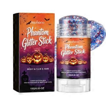 2pcs Halloween Smiley Pumpkin Shimmer Stick, starry river fine shimmer, rotating wax base, non-flying powder makeup