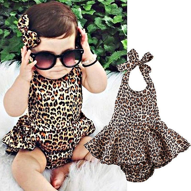 Nyfödd Småbarn Flicka Kläder LeopardMönstrad Bodysuit Romper Jumpsuit Sommar Leopard Flickor Baddräkt