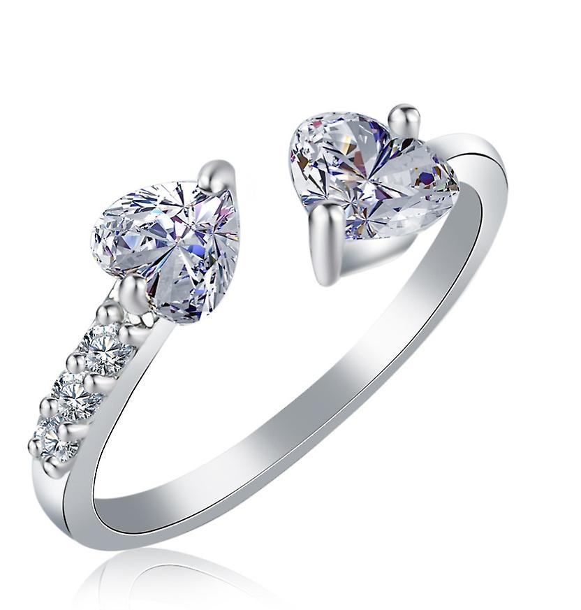 Korean Double Heart Full Diamond Open Ring One Size Zircon Women's Ring