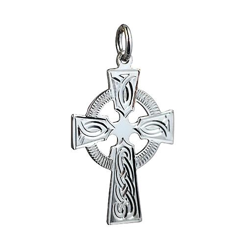 Silver 28x20mm hand engraved knot design Celtic Cross
