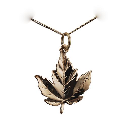 9ct Gold 22x19mm solid Maple Leaf Pendant with a curb Chain 20 inches