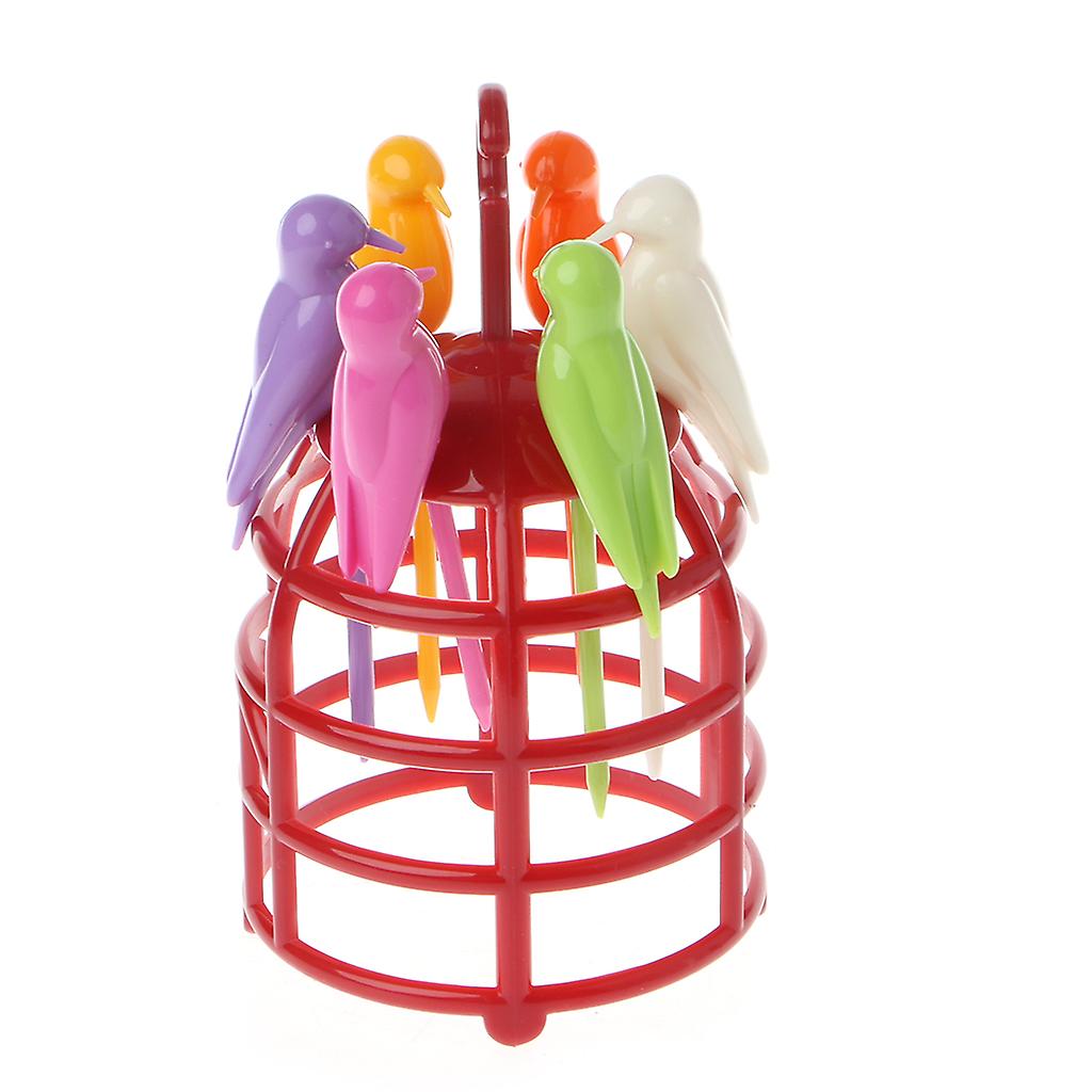 6 Pcs for Creative Birdcage Fruit Fork Toothpick Plastic Stand Holder