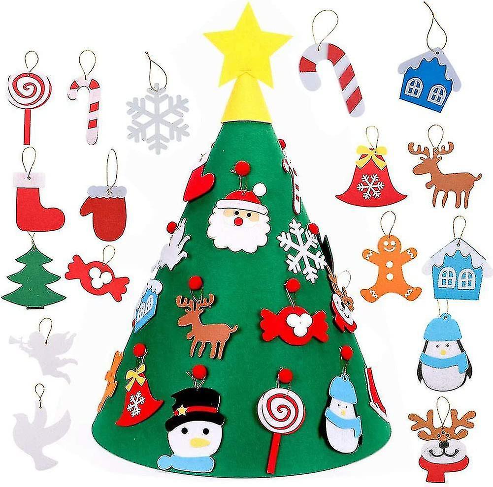Diy Felt Christmas Tree For Children Family 3d Fake Xmas Tree 17pcs Toddler Friendly Christmas Tree 