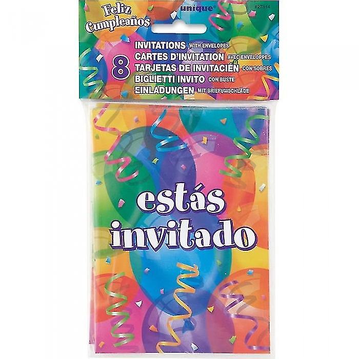 Unique Party Balloons Happy Birthday Invitations (Pack of 8)