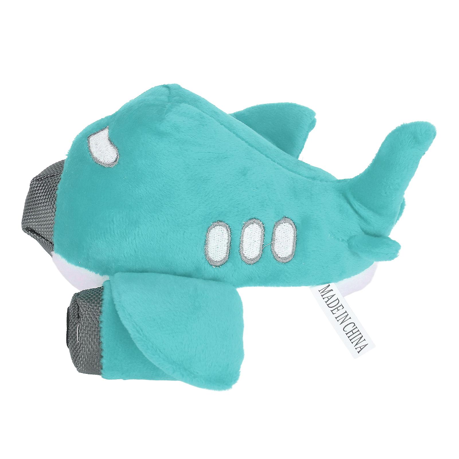 Plush Dog Squeaky Toy Bite Resistant Teeth Grinding Cleaning Interactive Airplane Shape Stuffed Puppy Chewing Toy Blue 